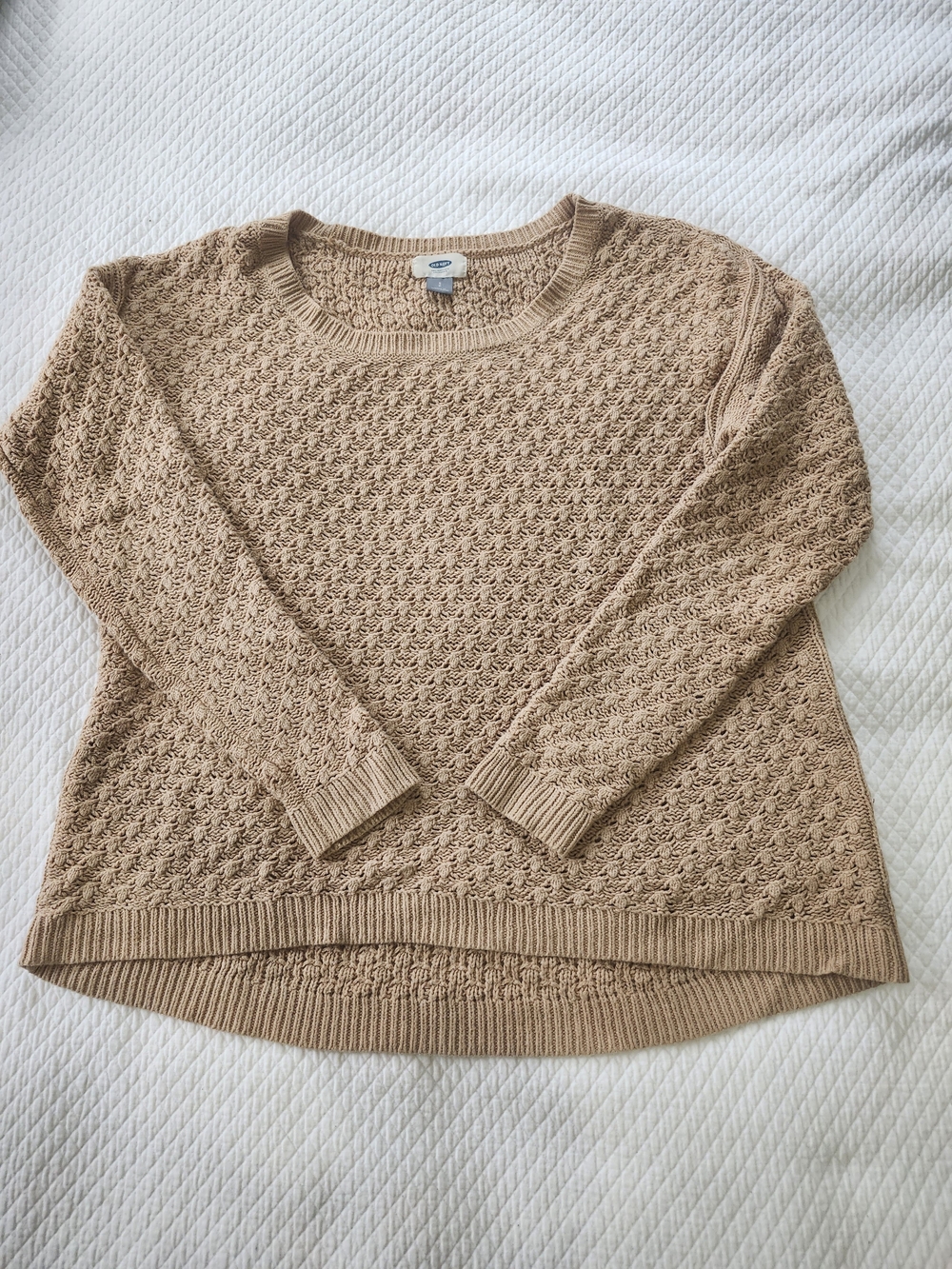 Old Navy Neutral Tan Beige Textured Crewneck Oversized Cozy Sweater M